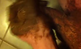 Scat and cum on his cock