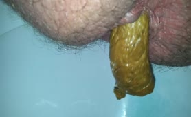 Hairy guy pooping