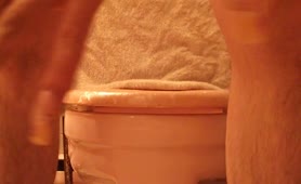 Sissy boy pooping over the toilet