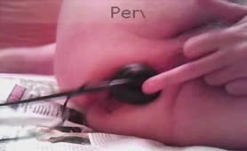 Shitty butt plug into tight ass