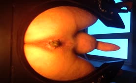 Scat action on homemade toilet