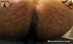 Hairy man records his ass while pooping