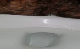 Hairy guy shitting in toilet