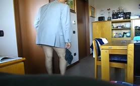 Mature man shitting in black panties